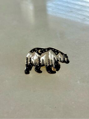 Bear Enamel Pin with Mountain & Forest Design